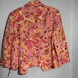 NWT Talbots 14 Floral Linen Blazer Pink Orange Jacket Floral Spring Casual